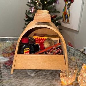 Vintage Hi-Shine Wooden Shoe Shine Box with Goodies Inside